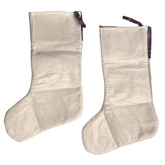 Burlap Christmas Stocking with Gnome Buffalo Plaid Cuff Xmas Holiday Set of 2 - Picture 5 of 5